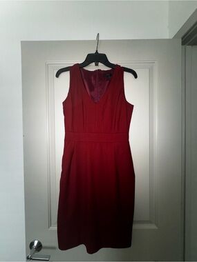 J. Crew Red V-Neck Midi Sheath Dress